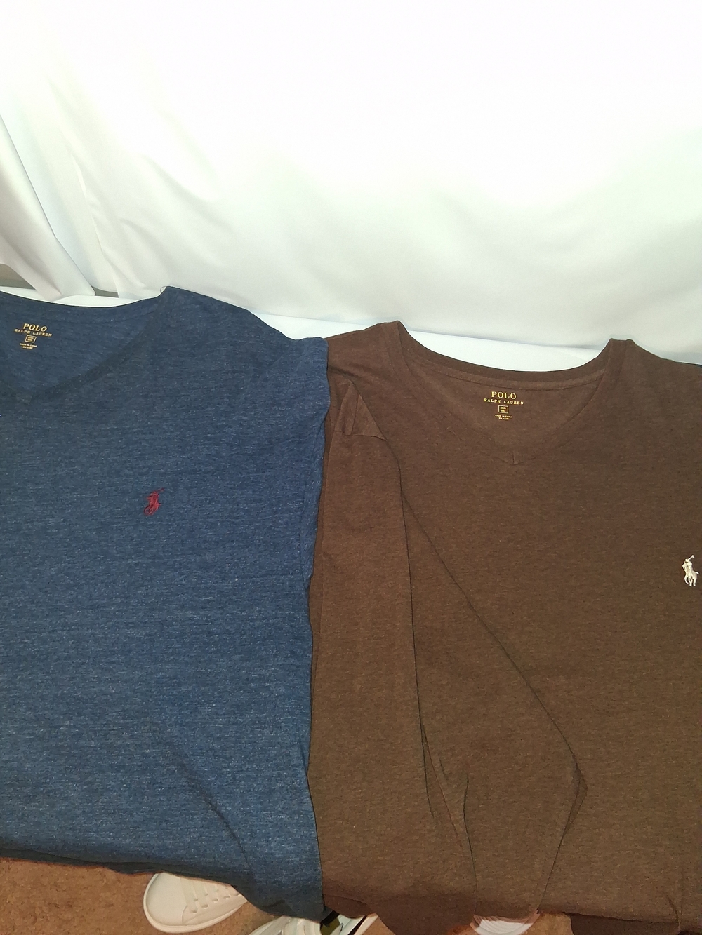 Polo by Ralph Lauren Blue & Brown Long Sleeve Polo Tees
